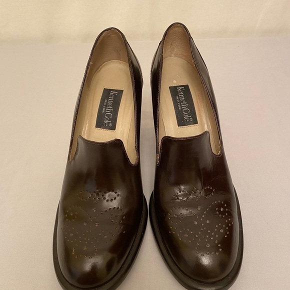 KENNETH COLE Leather Brazil Chunky Block Heel Pumps Shoes Brown Academia Sz  6.5 - Picture 7 of 12